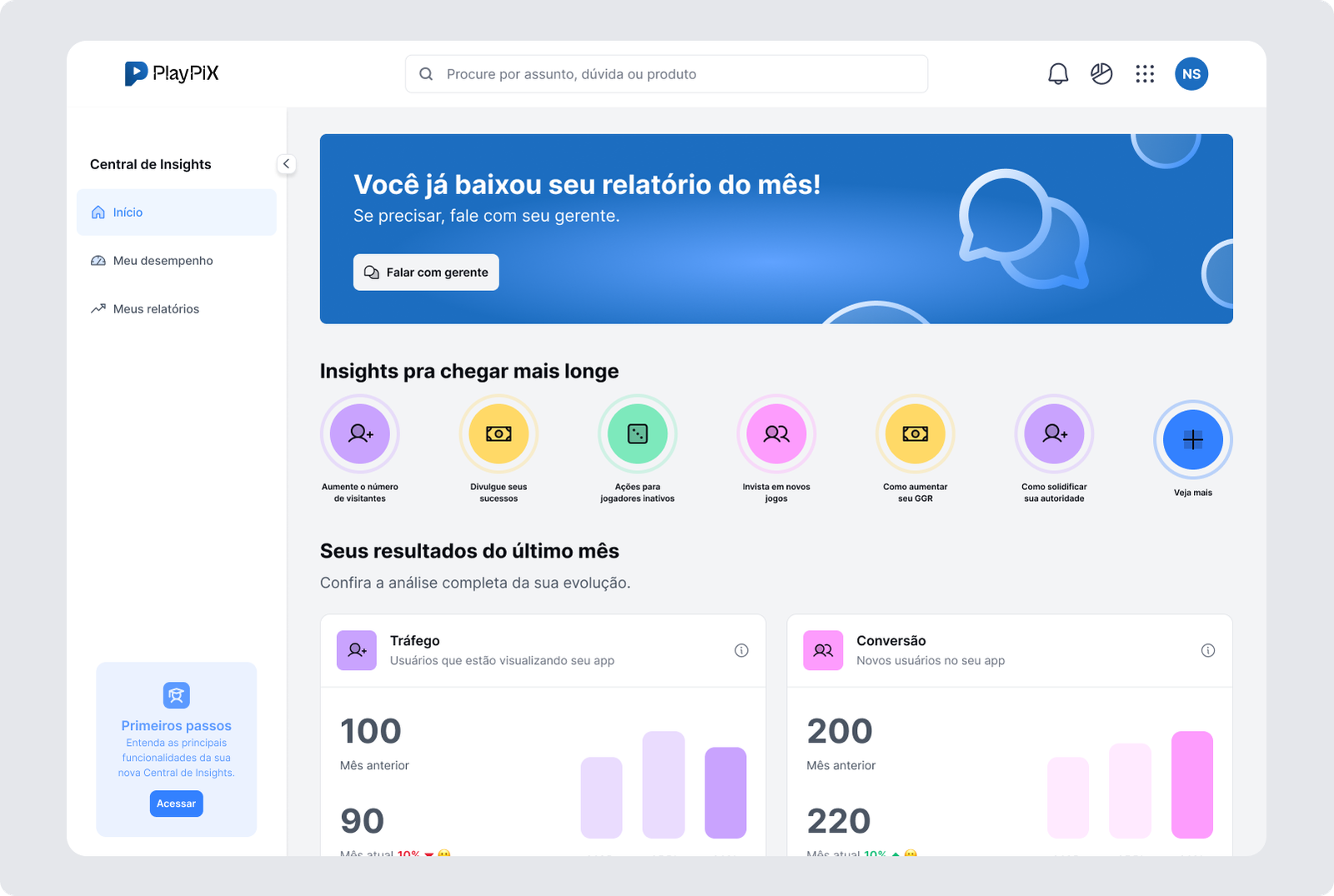 Página inicial após o onboarding